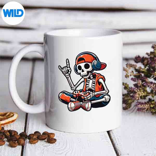 HalloweenSkeletonGamerVideoGamingControllerArtmug