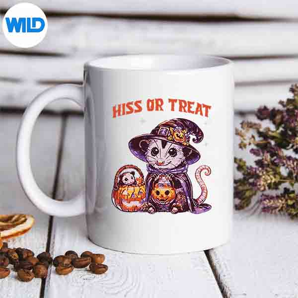 HissOrTreatHalloweenPumpkinWitchOpossumPossummug