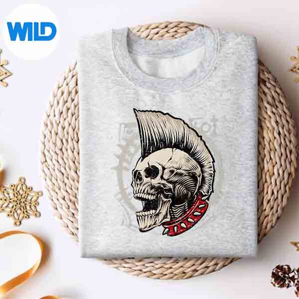 Alternative view of Punk Rock Skull With Mohawk Style Punks Not Dead Retro SVG PNG Digital Design