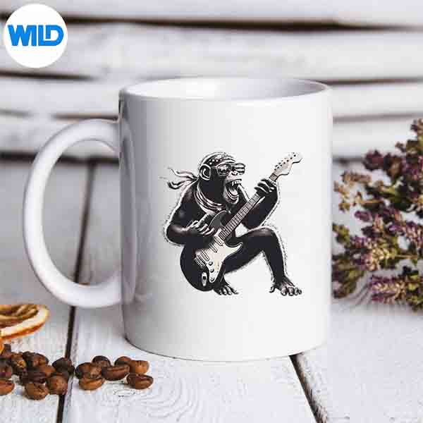 Rock Chimpanzee Monkey Playing Electric Guitar Rock And Roll SVG PNG Download
