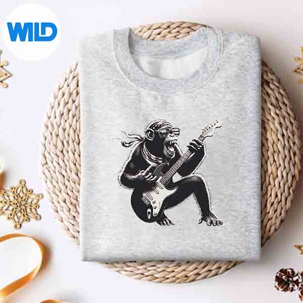 Alternative view of Rock Chimpanzee Monkey Playing Electric Guitar Rock And Roll SVG PNG Download