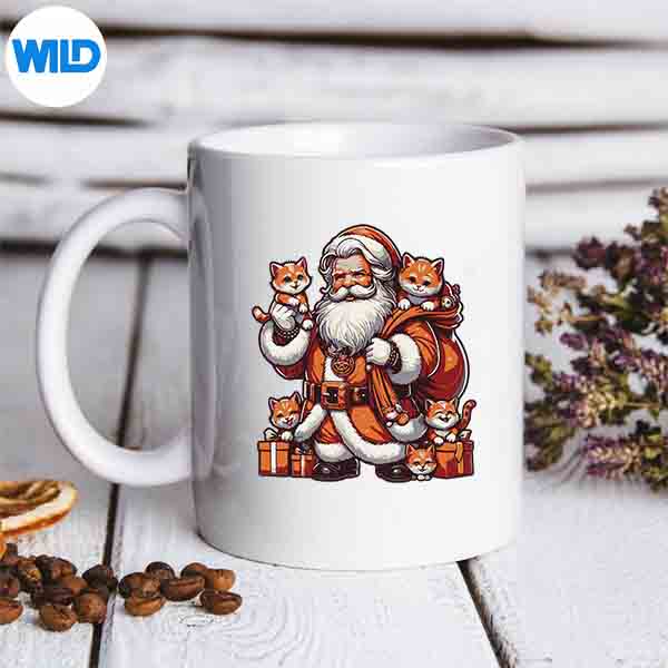 American Santa Claus Holding Cat Present Xmas Vector Design 7 AmericanSantaClausHoldingCatPresentXmasmug