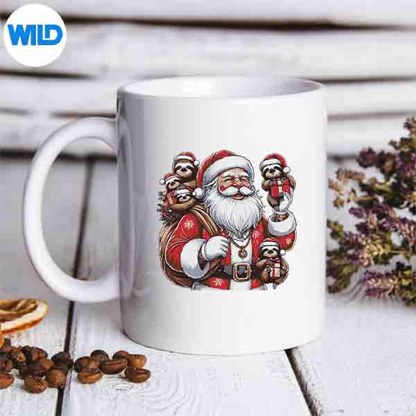 AmericanSantaClausHoldingSlothPresentXmasmug
