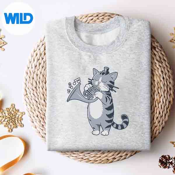 Cool Cat Playing French Horn Musician Orchestra Music SVG PNG 4 CoolCatPlayingFrenchHornMusicianOrchestraMusicsweater