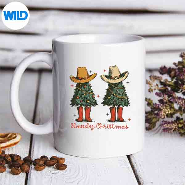 HowdyChristmasWesternChristmasTreeCowCowgirlBootsmug