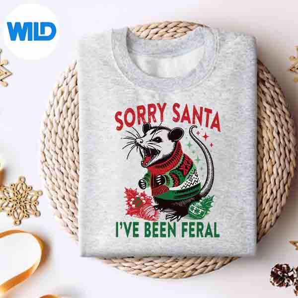 Alternative view of Sorry Santa Ive Been Feral Feral Opossum Christmas Digital Design