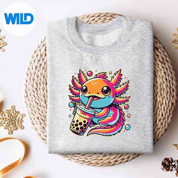 Axolotl Drinking Boba Tea Bubble Tea Kawaii Cut File 4