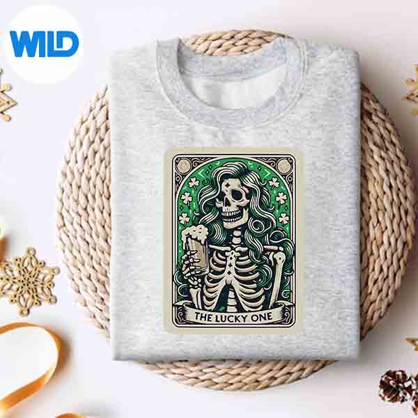 Alternative view of Lucky One St Patricks Day Tarot Card Skeleton Design for Cricut
