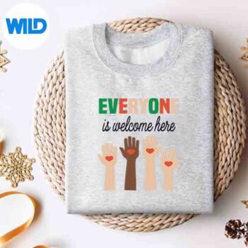 The Everyone Is Welcome Here In Idaho Teacher Student White Digital Design 4 TheEveryoneIsWelcomeHereInIdahoTeacherStudentWhitesweater