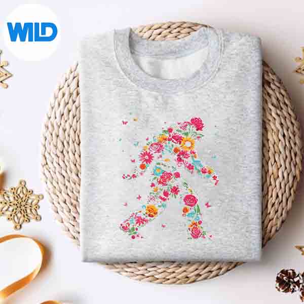 Alternative view of Floral Bigfoot Vintage Colorful Flowers Sasquatch Lover Cut File