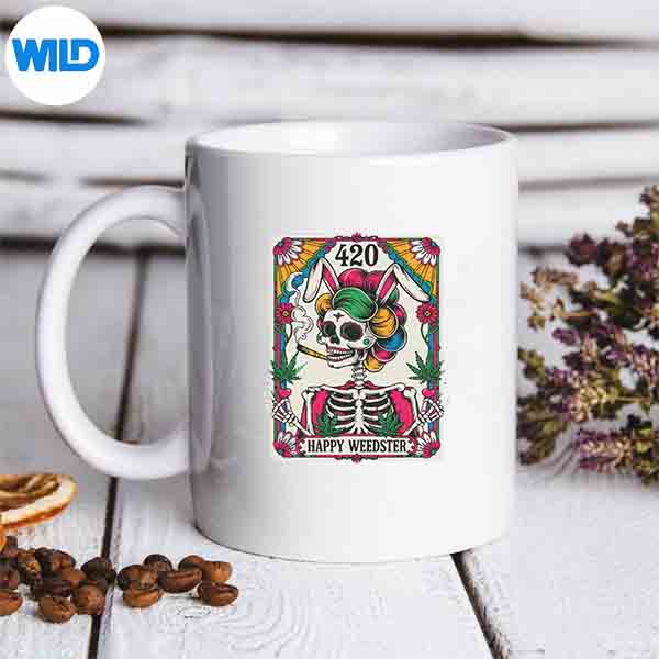 HappyWeedster420EasterSkeletonSmokingWeedTarotCardmug 1