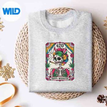 HappyWeedster420EasterSkeletonSmokingWeedTarotCardsweater 1