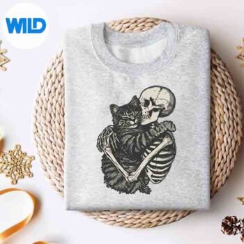 SkeletonHuggingCatHalloweenCatLoverCatMomDadsweater