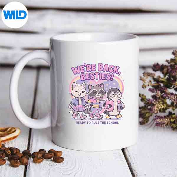 BackToSchoolBestiesCuteCatRaccoonPenguinmug