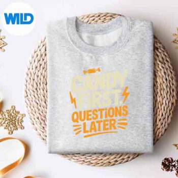 CandyFirstQuestionsLaterTrickOrTreatsweater