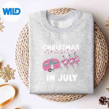 ChristmasInJulyFlamingoTrailerXmasSummerCampsweater