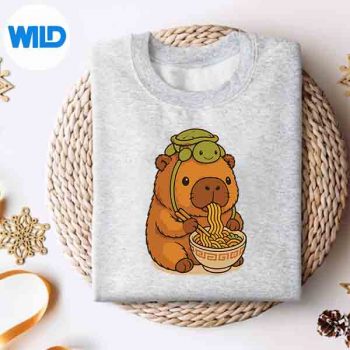 Cute Capybara And Turtle Backpack Ramen Kawaii Capibara Girl Vector Design 4 CuteCapybaraAndTurtleBackpackRamenKawaiiCapibaraGirlsweater