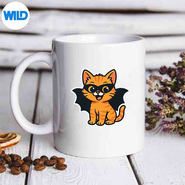 CuteOrangeTabbyCatInBatCostumeHalloweenCartoonmug