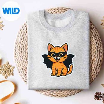 CuteOrangeTabbyCatInBatCostumeHalloweenCartoonsweater