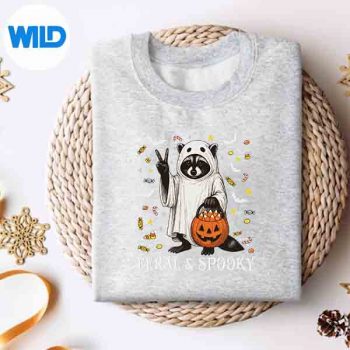 FeralAndSpookyHalloweenCuteGhostRaccoonTrickOrTreatsweater
