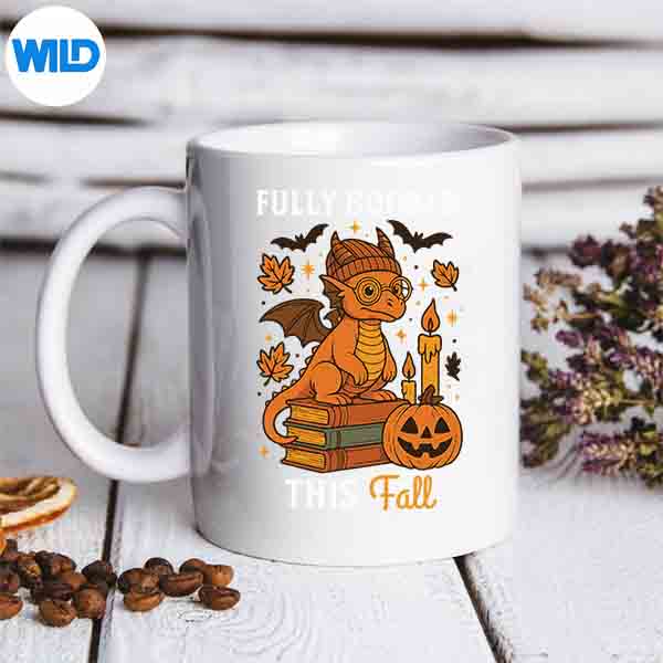 Fully Booked This Fall Dragon Reading Book Bookworm Autumn Digital Design 7 FullyBookedThisFallDragonReadingBookBookwormAutumnmug