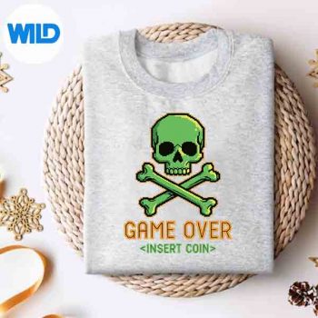 GameOverInsertCoinRetroGamingSkullBonessweater