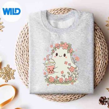 Ghost Bubble Tea Halloween Boba Milk Tea Flower Digital Design 4 GhostBubbleTeaHalloweenBobaMilkTeaFlowersweater