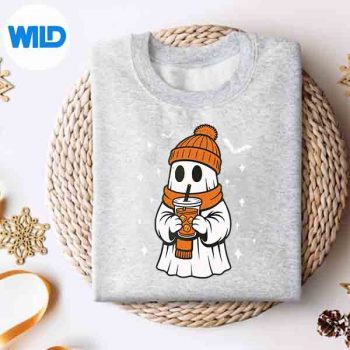 GhostDrinkingCoffeeHalloweenGhostIcedCoffeesweater