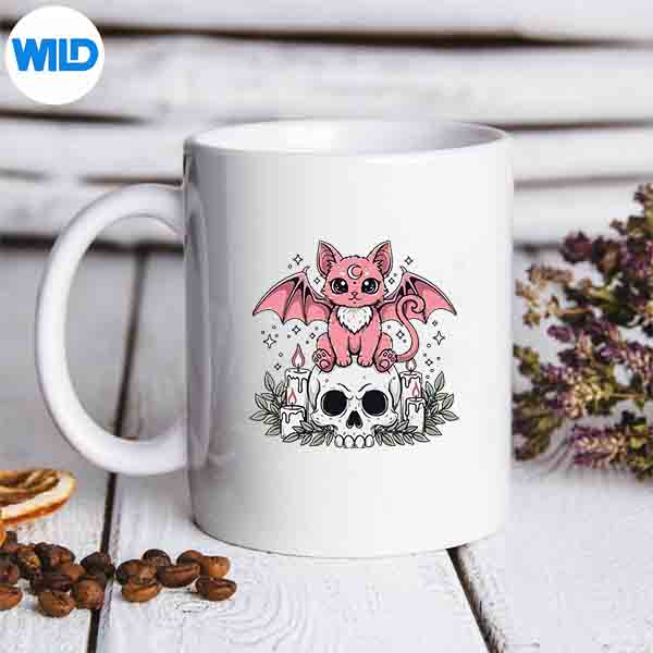 HalloweenCatBatSkeletonSpookySeasonCatLoverFallVibemug