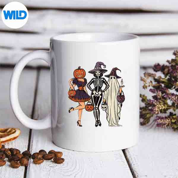 HalloweenGirlSquadSkeletonWitchGhostPumpkinCrewmug