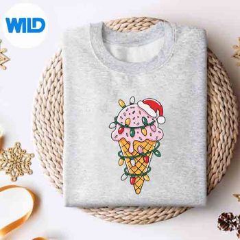 Holiday Ice Cream Cone Wrapped In Lights And Santa Hat Cut File 4 HolidayIceCreamConeWrappedInLightsAndSantaHatsweater