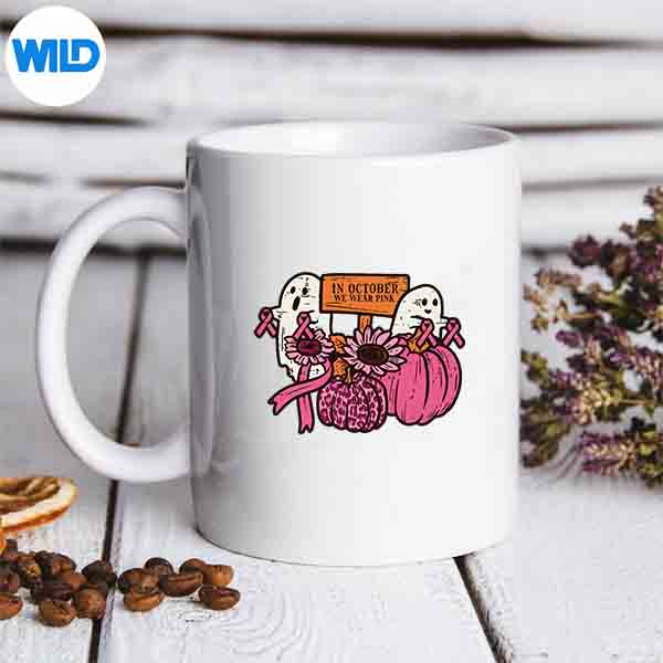 InOctoberWeWearPinkGhostBreastCancerAwarenessmug