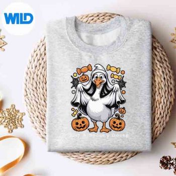 JustASpookyGooseGhostCostumCartoonHalloweensweater