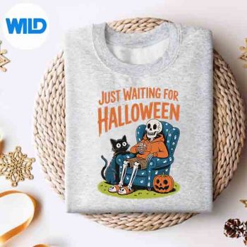 JustWaitingForHalloweenCountdownSpookySkeletonSummersweater