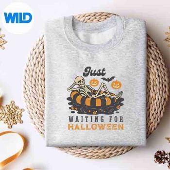 JustWaitingForHalloweenSkeletonSpookySummerweensweater