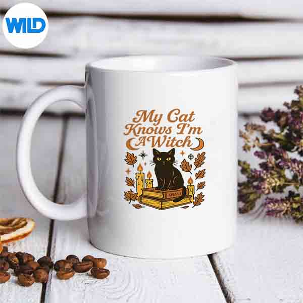 My Cat Knows Im A Witch Halloween Familiar Digital Design 6 MyCatKnowsImAWitchHalloweenFamiliarmug