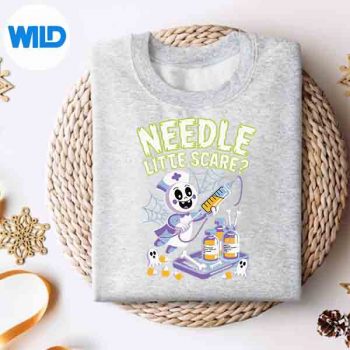 NeedleLittleScareCuteHalloweenNurseGhostArtsweater