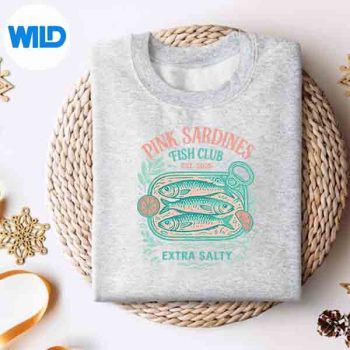 Pink Sardine Tinned Fish Club Foodie Vintage Coastal Summer Digital Design 4 PinkSardineTinnedFishClubFoodieVintageCoastalSummersweater