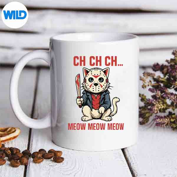Scary Meow Cat Masked Horror Halloween Killer Cat Vector Design