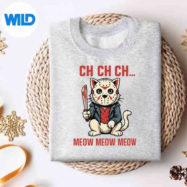 Alternative view of Scary Meow Cat Masked Horror Halloween Killer Cat Vector Design