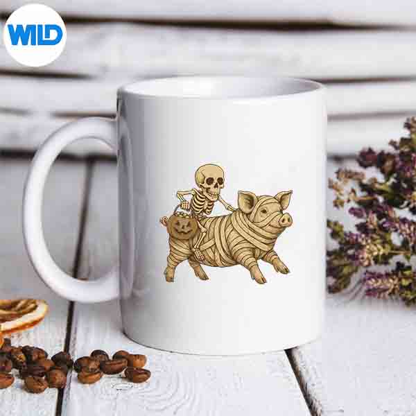 Skeleton Riding Mummy Pig Halloween Pumpkin Digital Design 6 SkeletonRidingMummyPigHalloweenPumpkinmug
