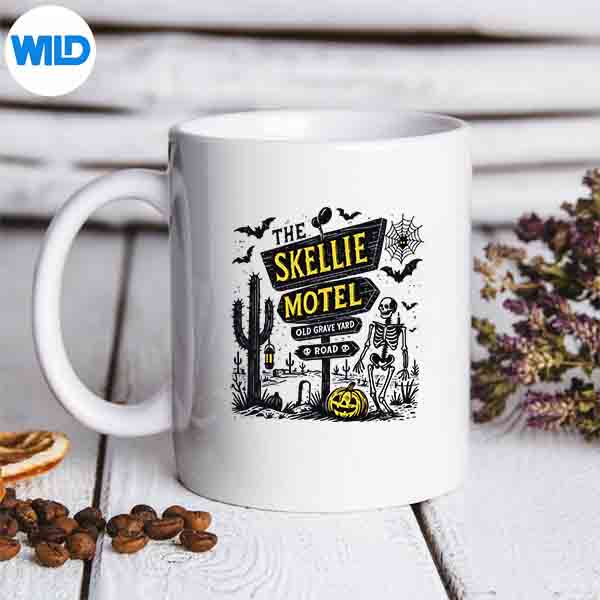 SkellieMotelHalloweenSkeletonPumpkinSpookySeasonCutemug