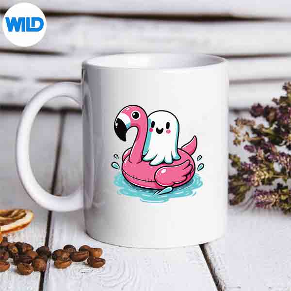SpookyFlamingoGhostPoolSpookySummerSummerweenmug