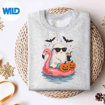 SummerGhostWatercolorCuteGhostWithFlamingoFloatBeachsweater