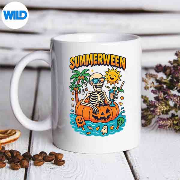 SummerweenSkeletonVibesChillinInAPumpkinFloatmug