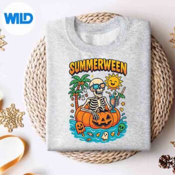 Summerween Skeleton Vibes Chillin In A Pumpkin Float Silhouette SVG PNG Cut File 4 SummerweenSkeletonVibesChillinInAPumpkinFloatsweater