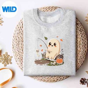 BohoPumpkinCuteGhostFishingSkeletonFishSpookySeasonsweater
