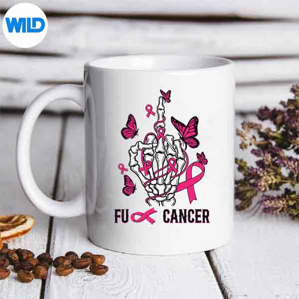 BreastCancerAwarenessSupportSquadSkeletonPinkRibbonRetromug