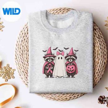 BreastCancerRaccoonGhostWitchPinkRibbonHalloweensweater