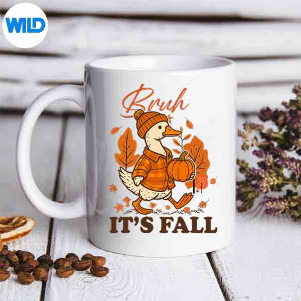 BruhItsFallCozyGoosePumpkinThanksgivingAutumnLeavesmug
